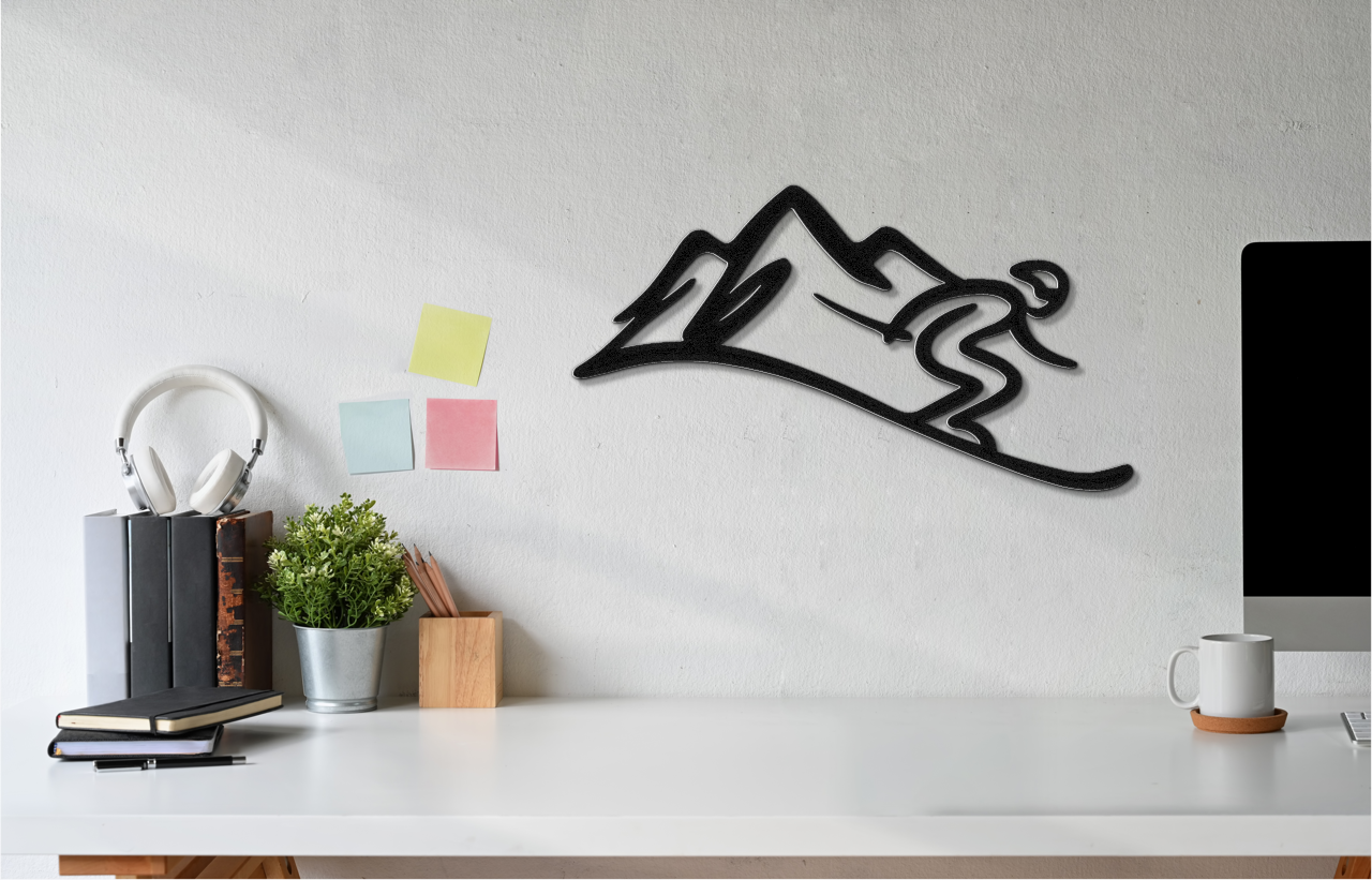Skier and Mountain Metal Wall Art