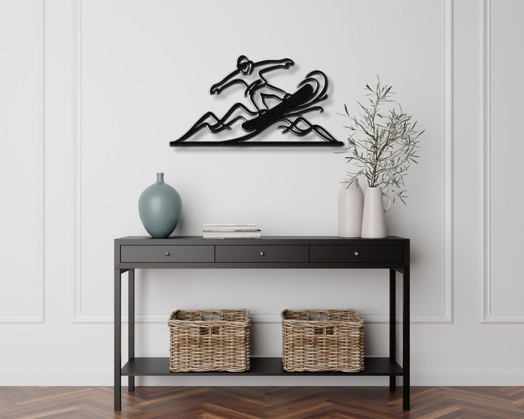 Snowboarder with Mountains Metal Wall Art