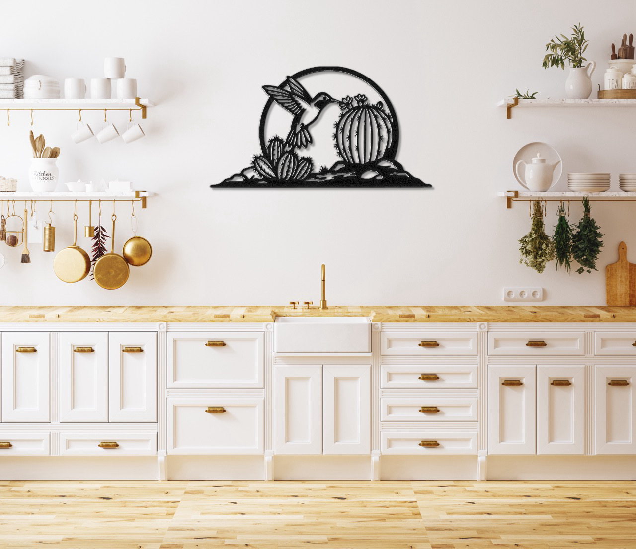 Hummingbird and Barrel Cactus Metal Wall Art