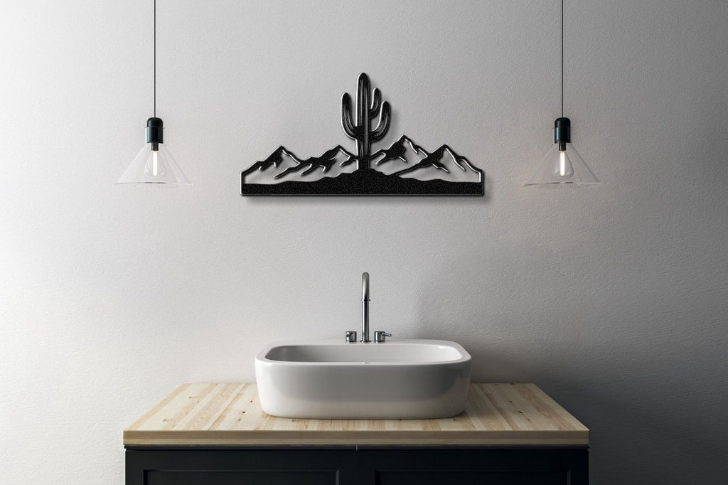 Saguaro Cactus with Mountains Metal Wall Art