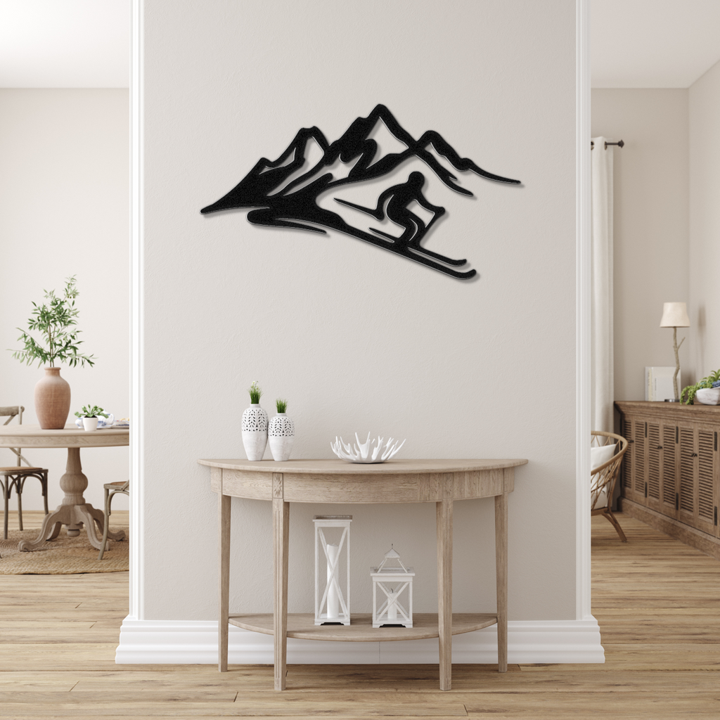 Skier and Mountain Metal Wall Art
