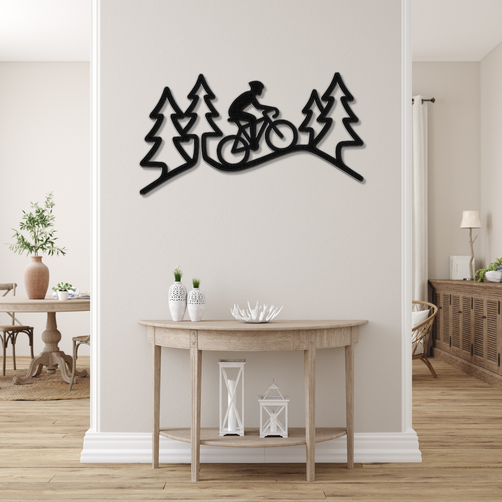 Cycling in the Pines Metal Wall Art