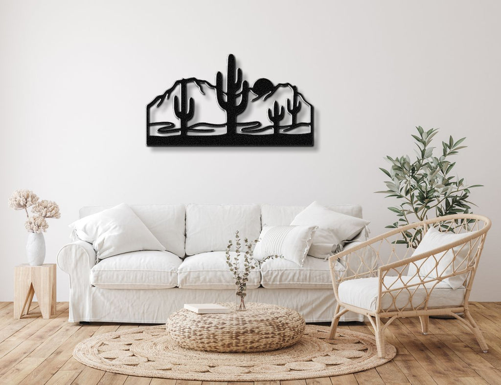 Saguaro Cactus with Mountains Metal Wall Art
