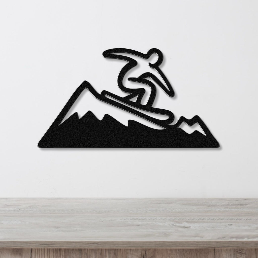 Snowboarder with Mountains Metal Wall Art