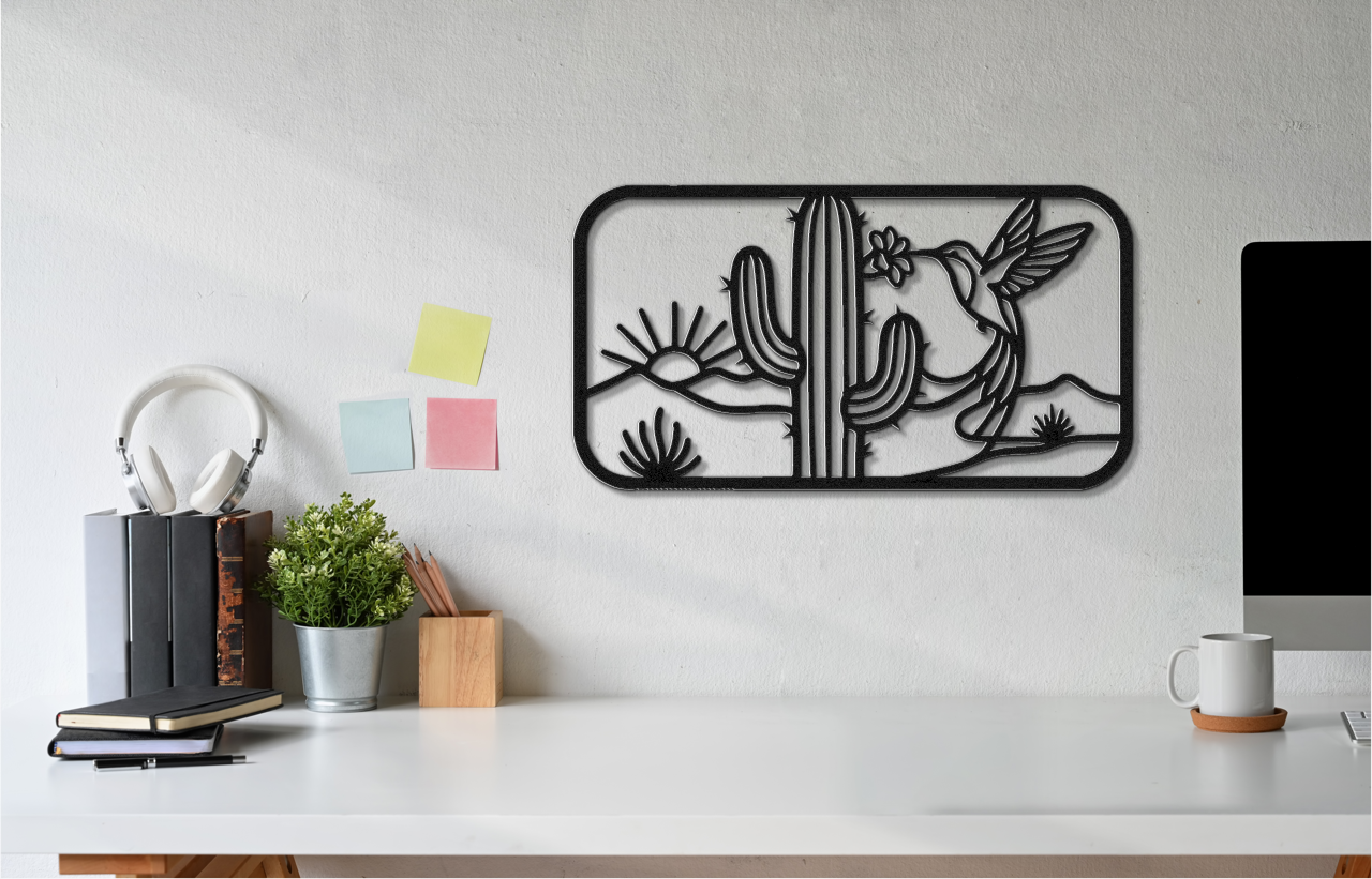 Hummingbird and Saguaro Metal Wall Art