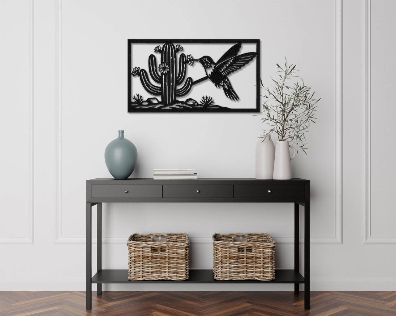 Hummingbird and Saguaro Metal Wall Art