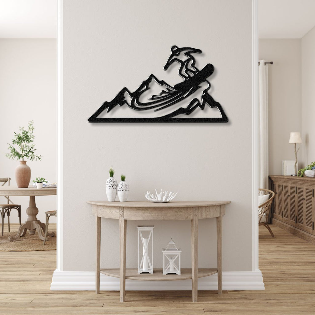 Snowboarder with Mountains Metal Wall Art