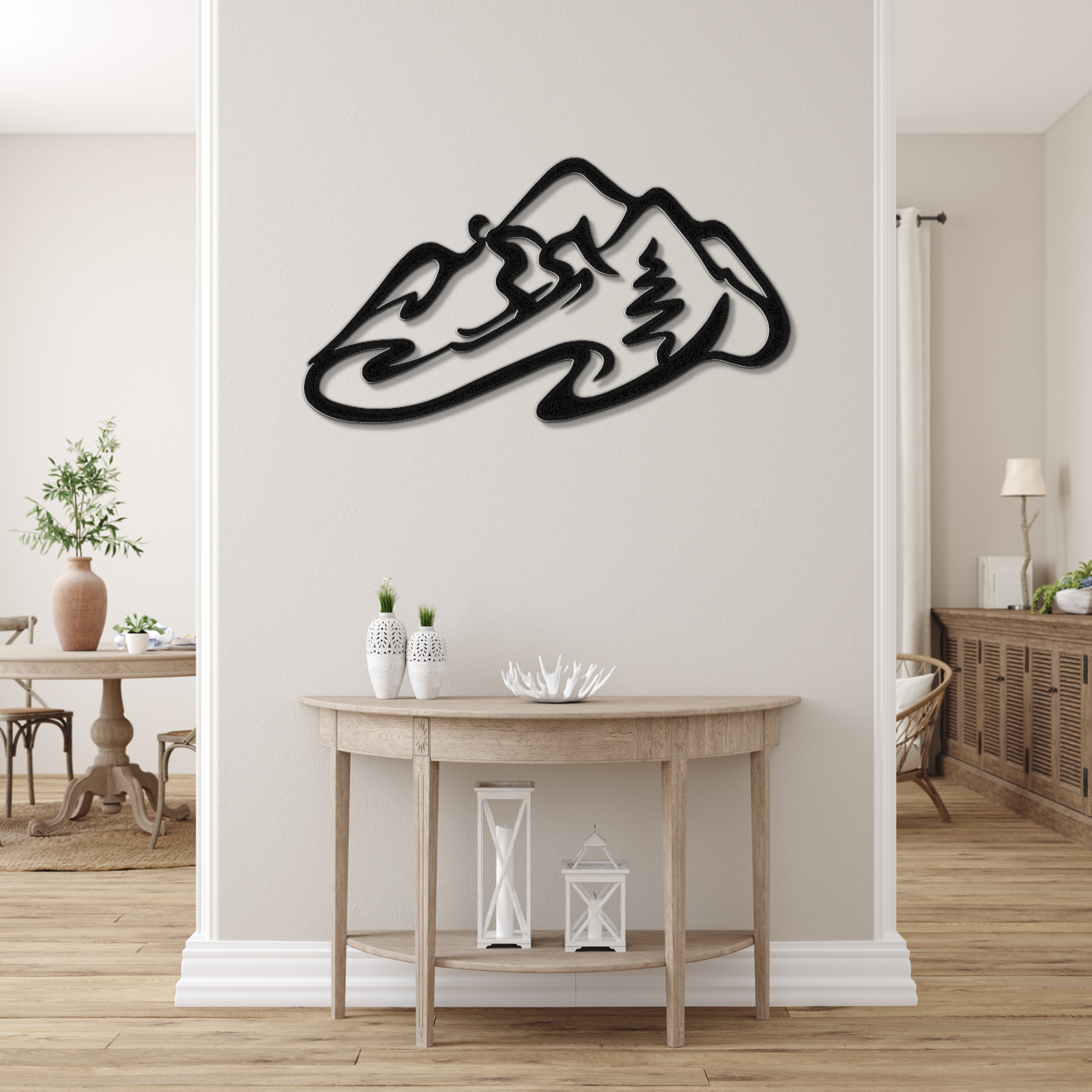 Skier and Mountain Metal Wall Art