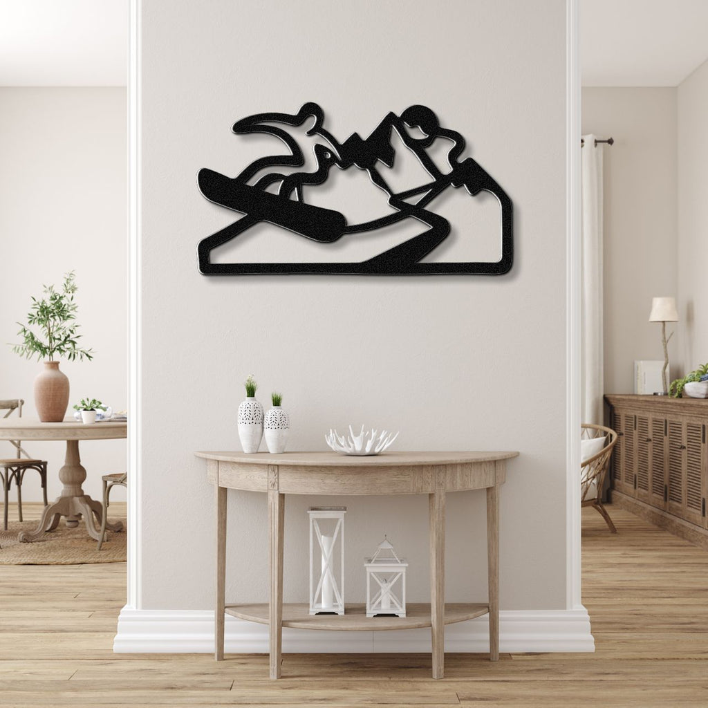 Snowboarder with Mountains Metal Wall Art