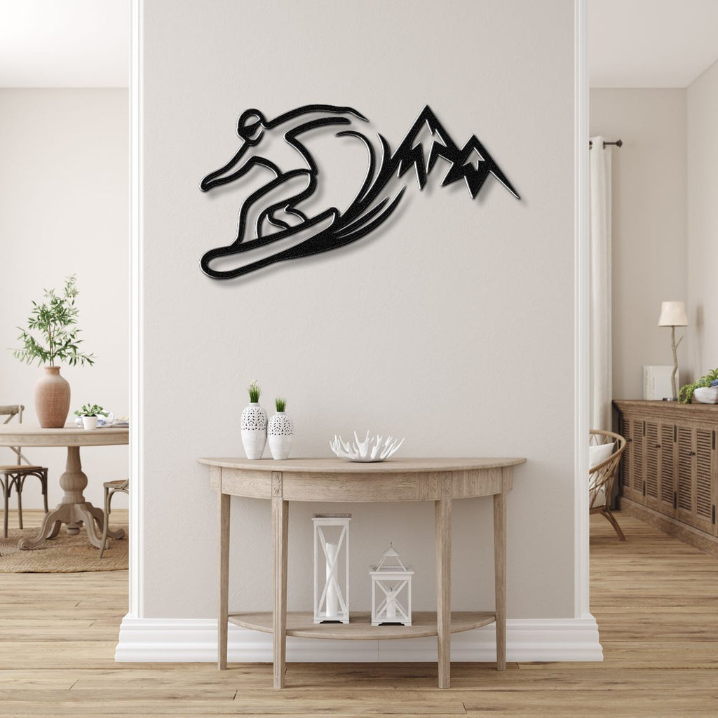Snowboarder with Mountains Metal Wall Art