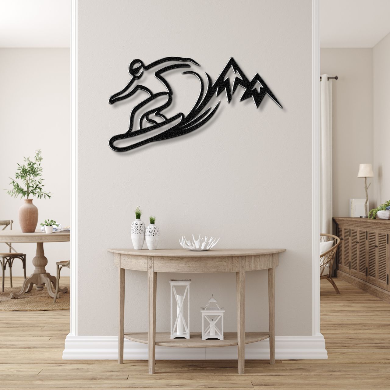 Snowboarder with Mountains Metal Wall Art
