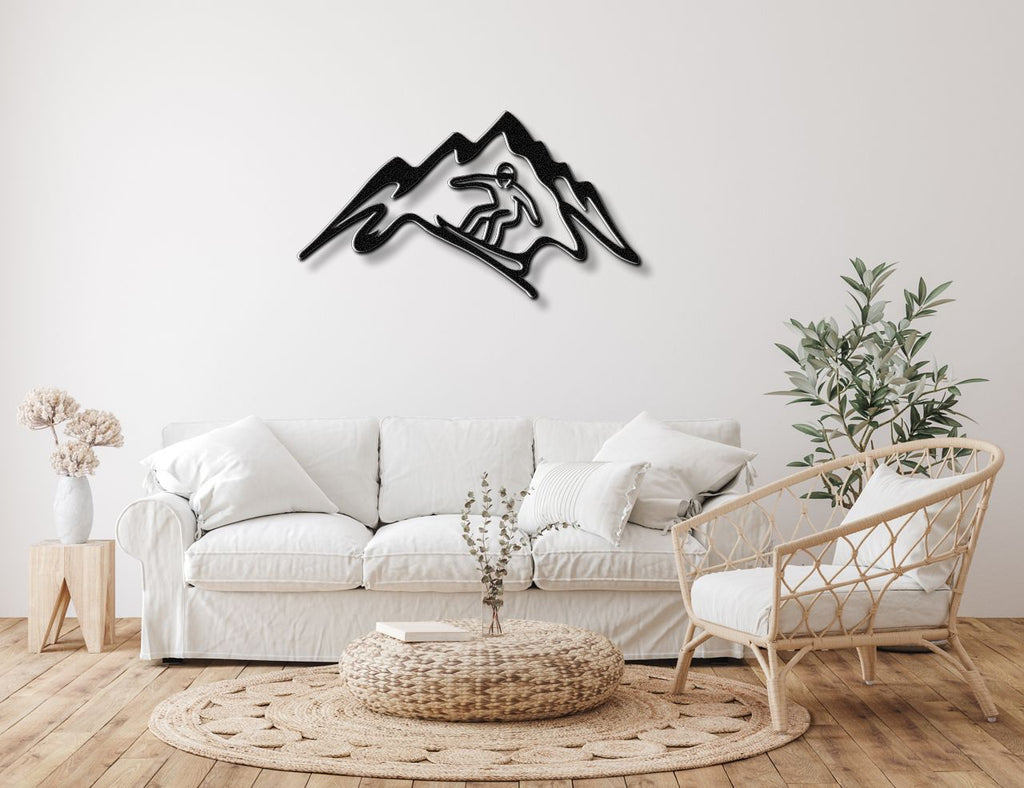 Snowboarder with Mountains Metal Wall Art