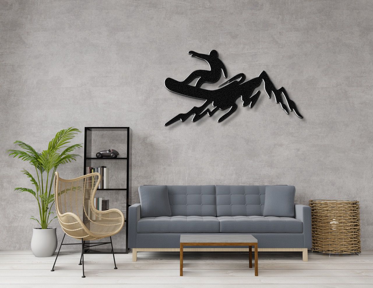 Snowboarder with Mountains Metal Wall Art