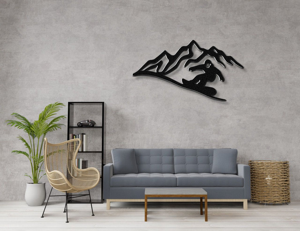 Snowboarder with Mountains Metal Wall Art
