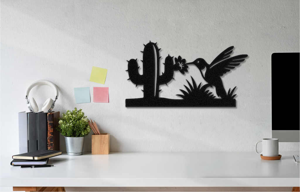 Hummingbird and Saguaro Metal Wall Art