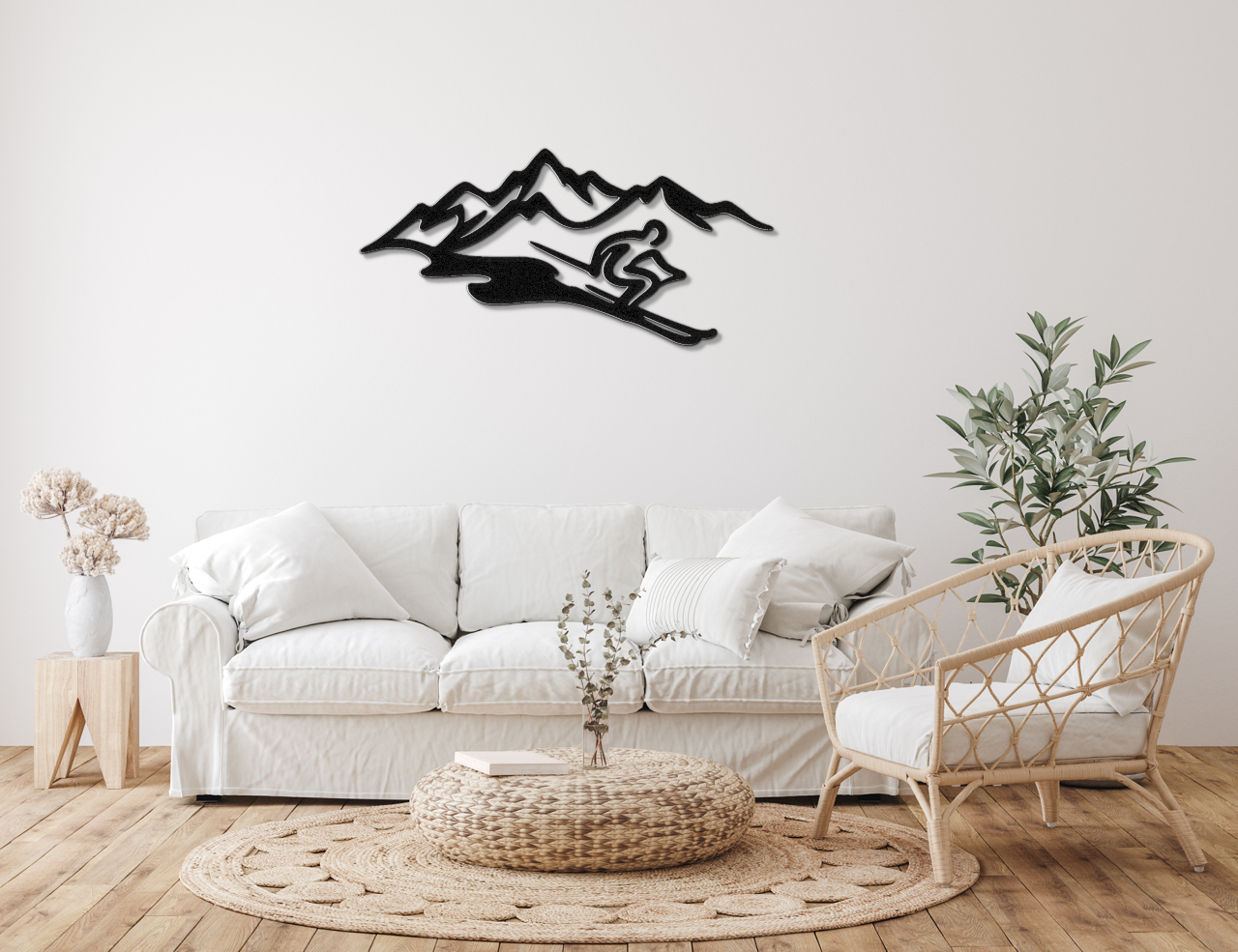 Skier and Mountain Metal Wall Art