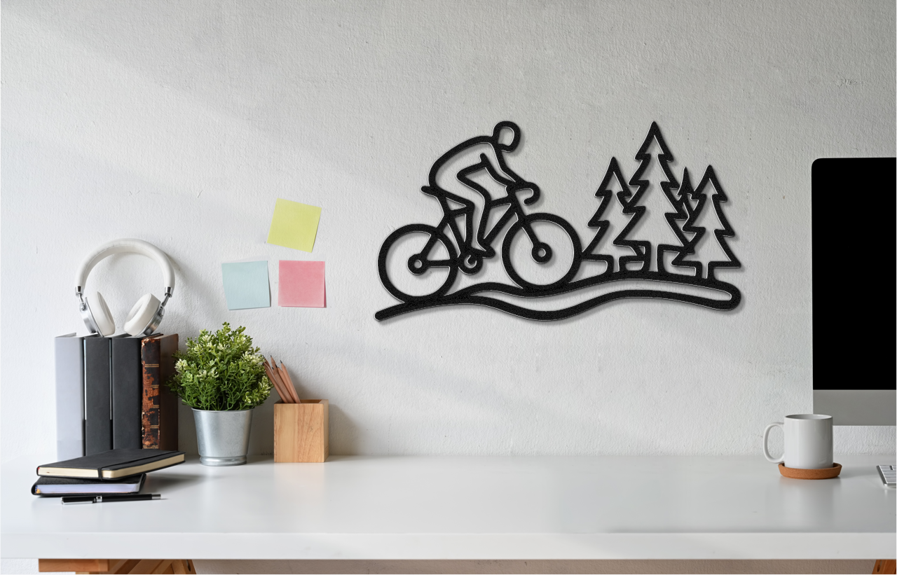 Cycling in the Pines Metal Wall Art
