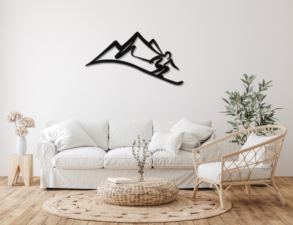 Skier and Mountain Metal Wall Art