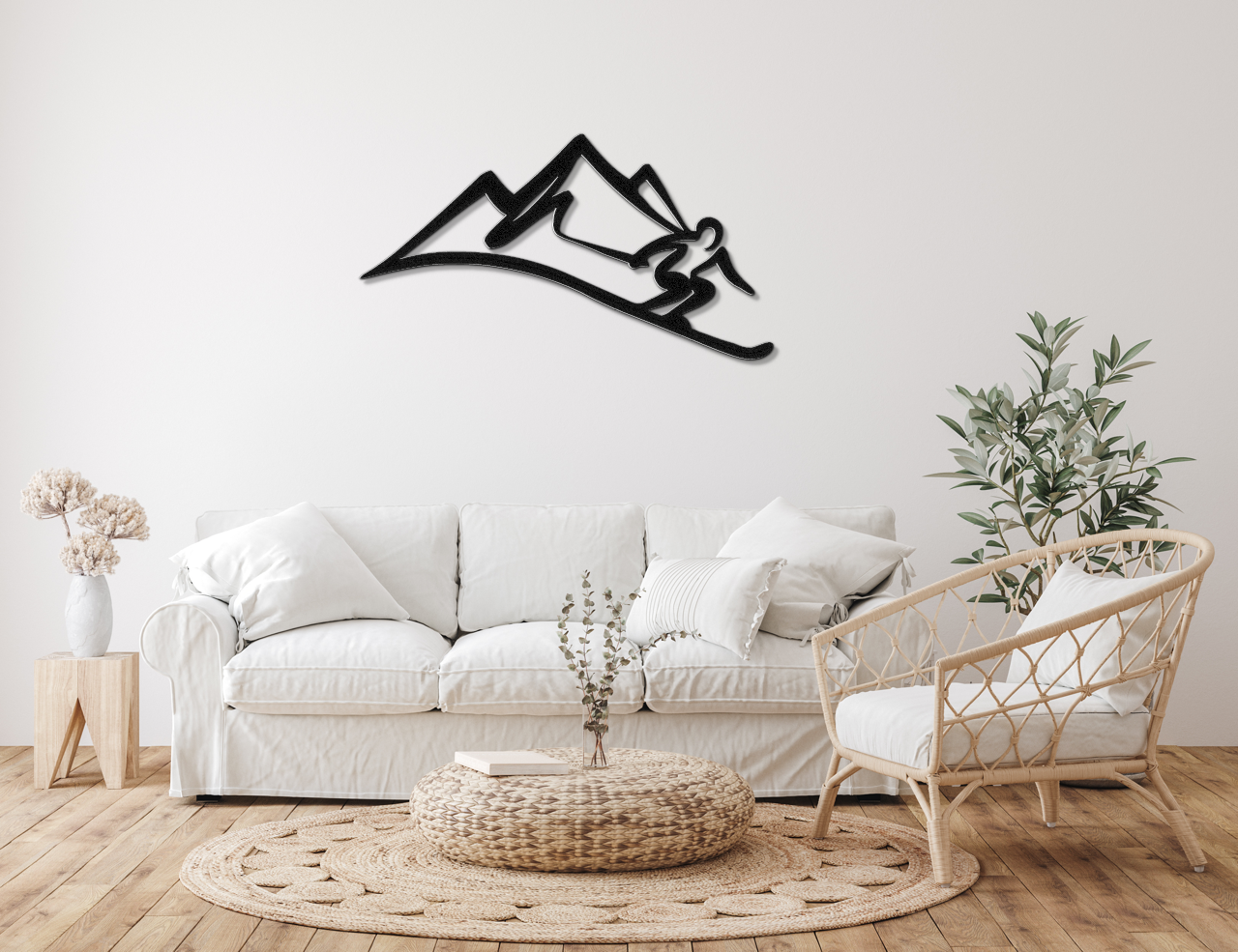 Skier and Mountain Metal Wall Art