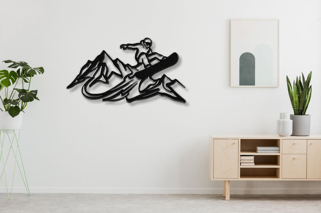 Snowboarder with Mountains Metal Wall Art