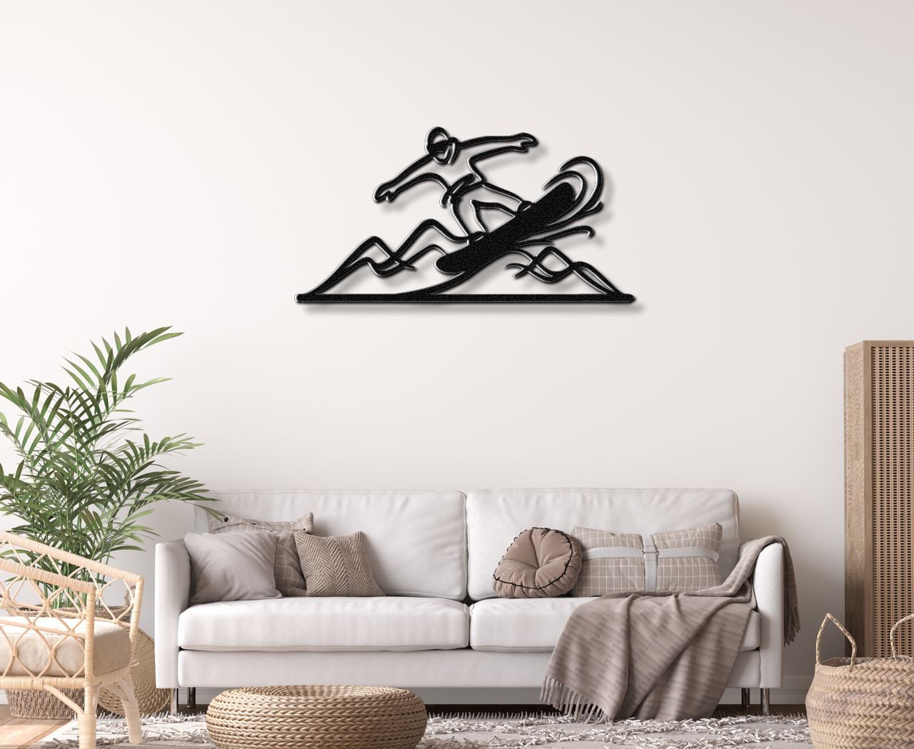 Snowboarder with Mountains Metal Wall Art