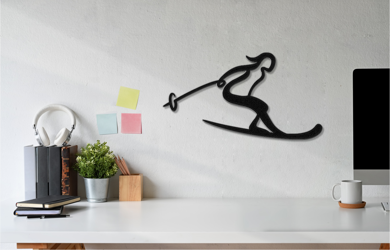 Lady Skiing Metal Wall Art