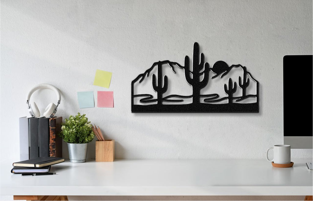 Saguaro Cactus with Mountains Metal Wall Art