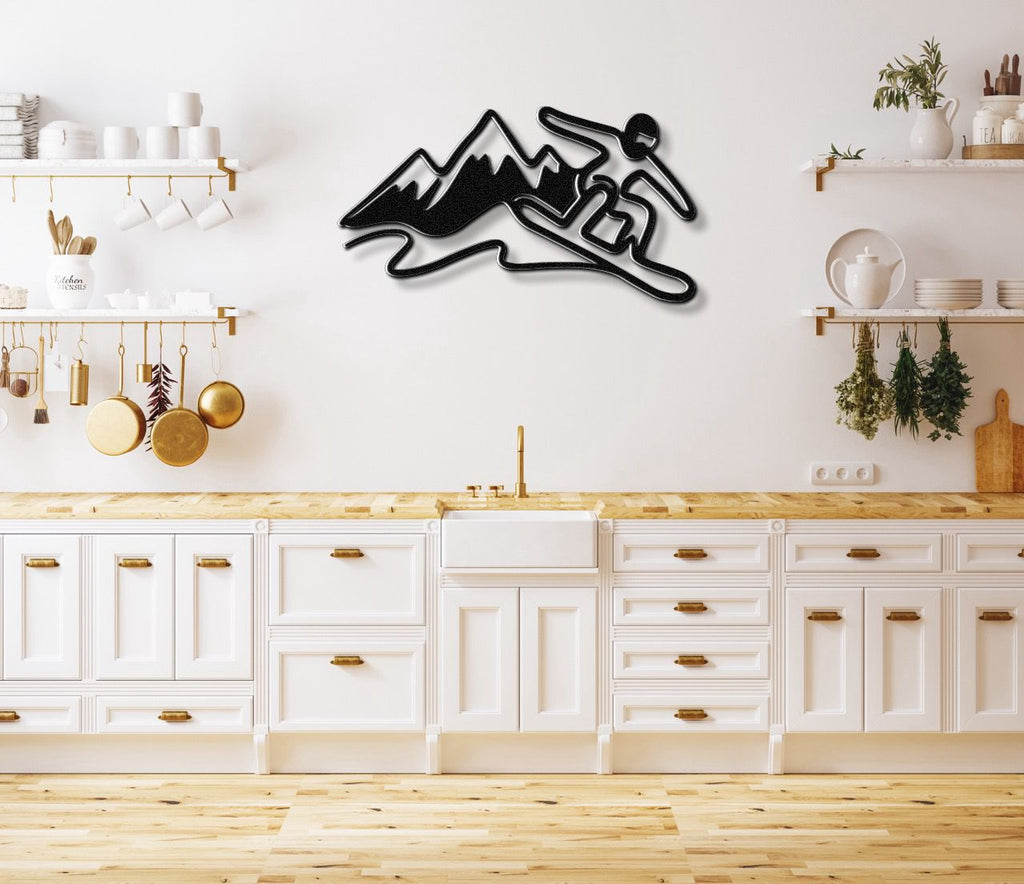 Snowboarder with Mountains Metal Wall Art