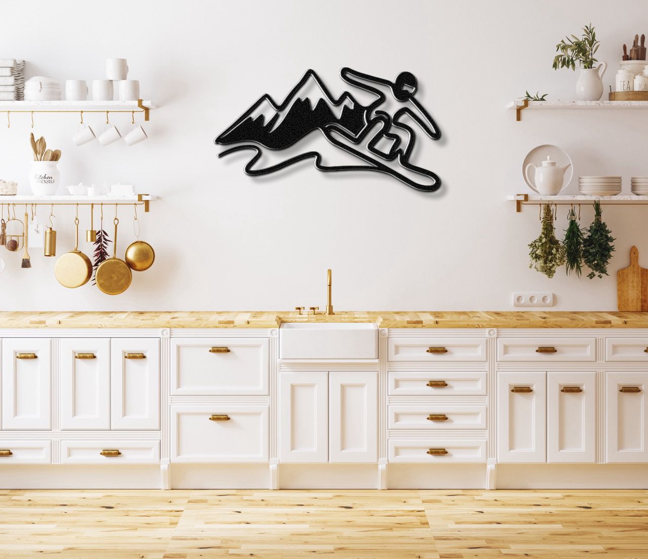 Snowboarder with Mountains Metal Wall Art