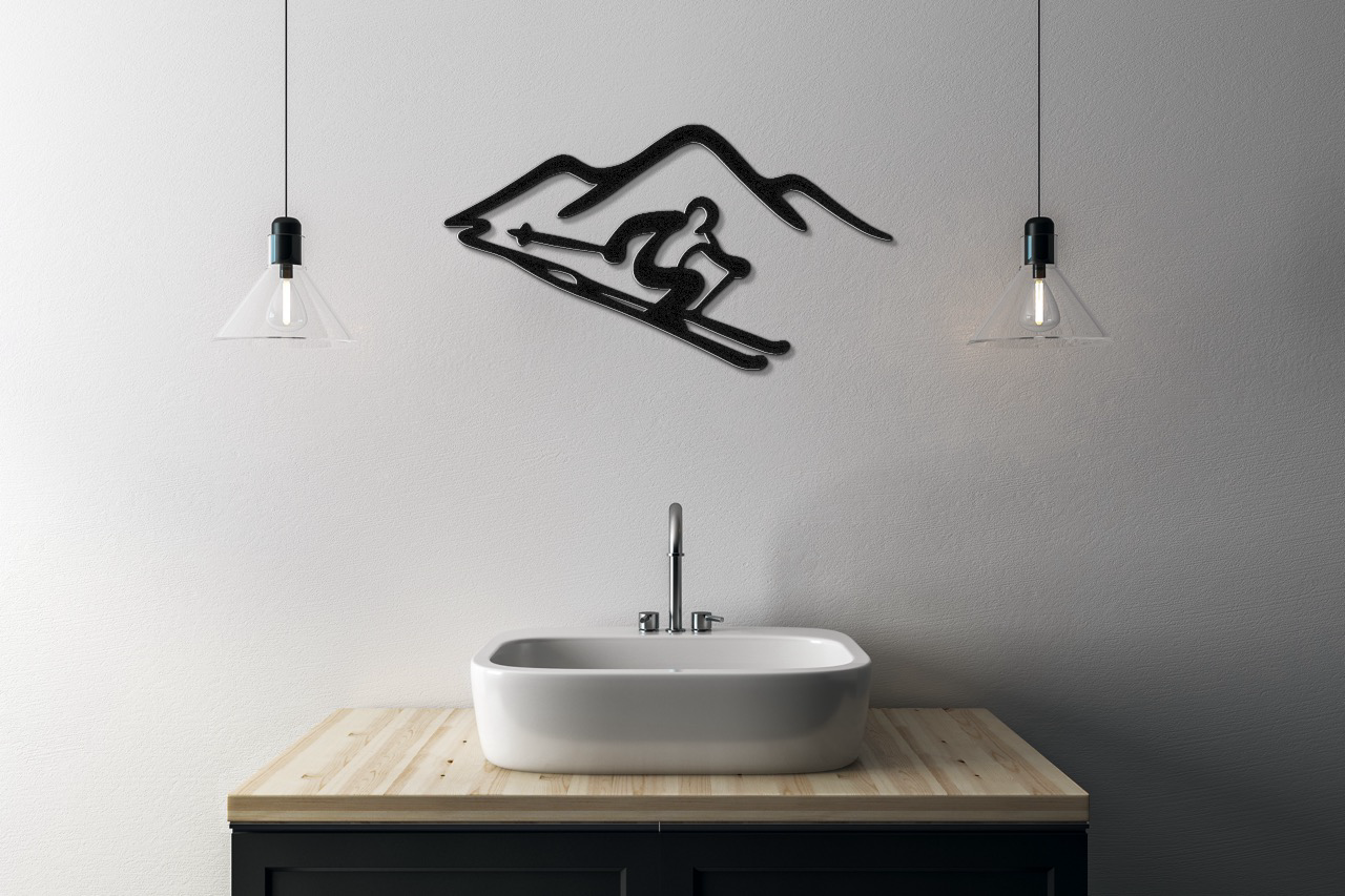 Skier and Mountain Metal Wall Art