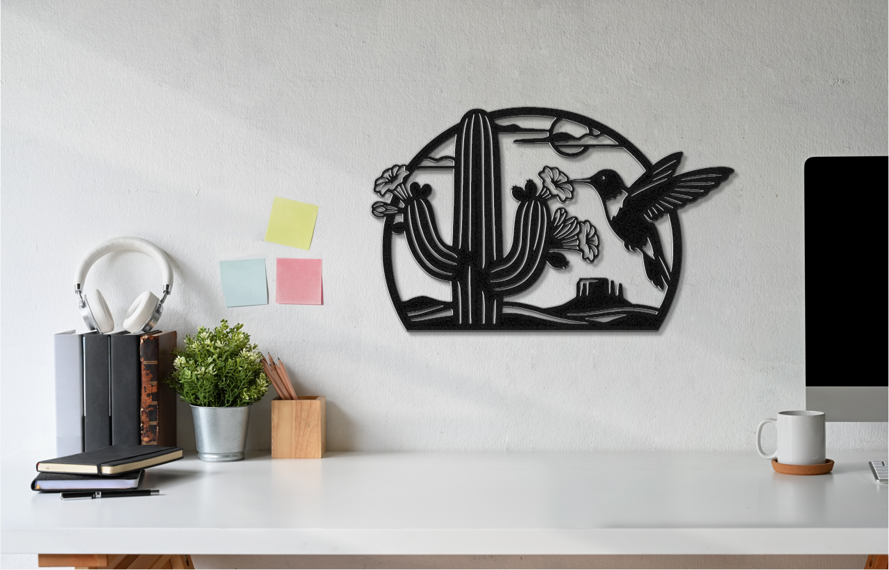 Hummingbird and Saguaro Metal Wall Art