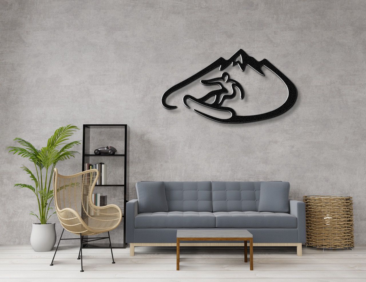 Snowboarder with Mountains Metal Wall Art