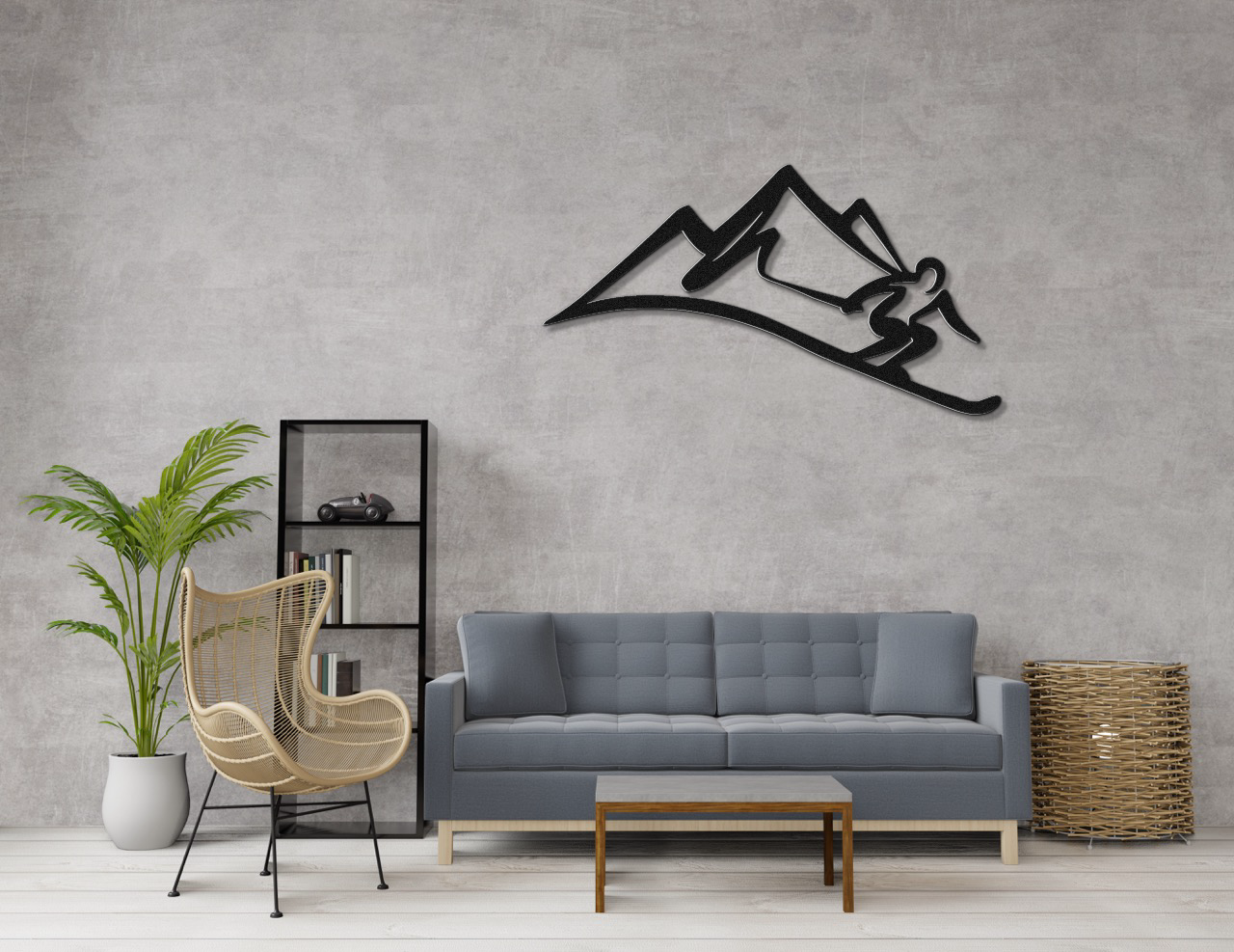 Skier and Mountain Metal Wall Art