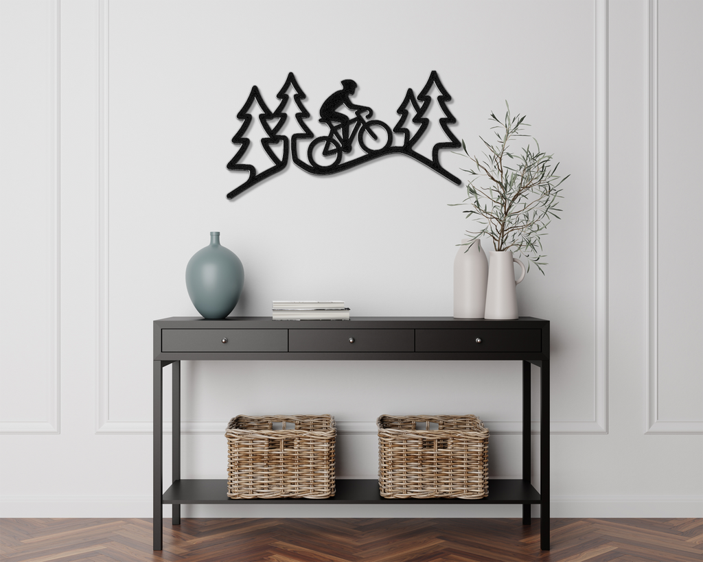 Cycling in the Pines Metal Wall Art