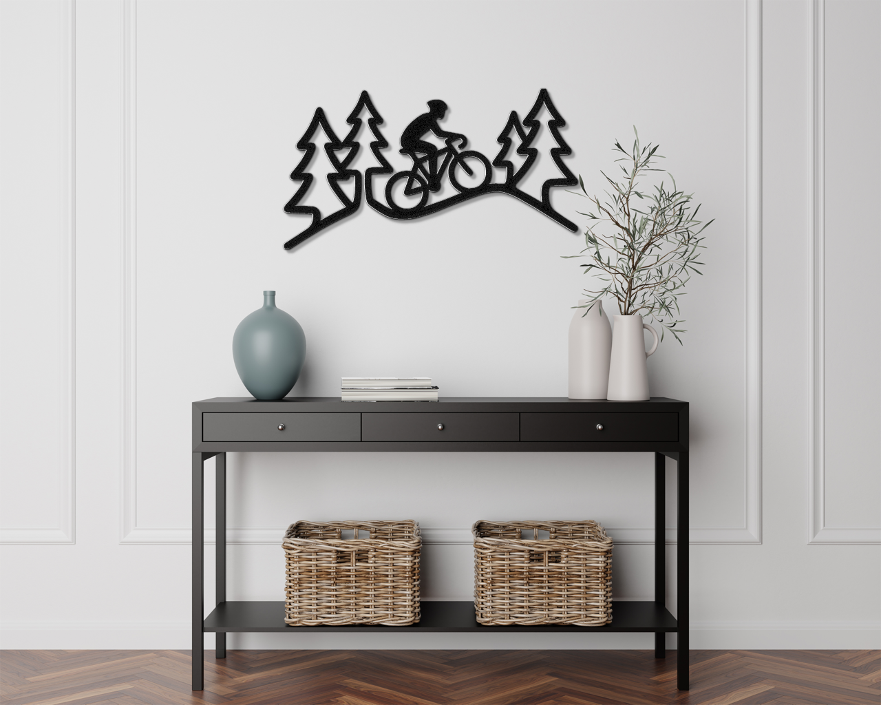 Cycling in the Pines Metal Wall Art