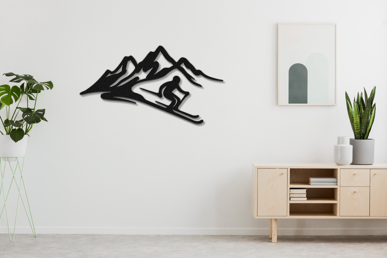 Skier and Mountain Metal Wall Art