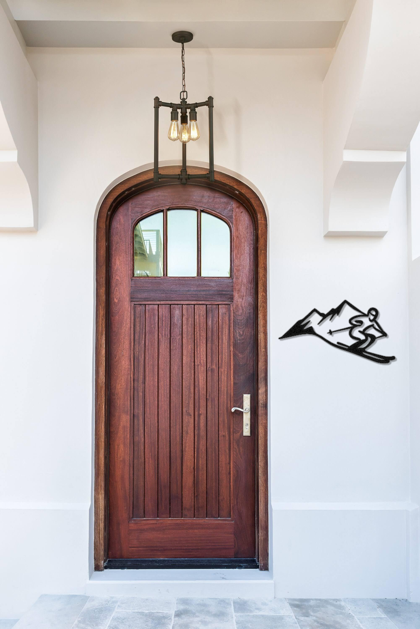 Skier and Mountain Metal Wall Art