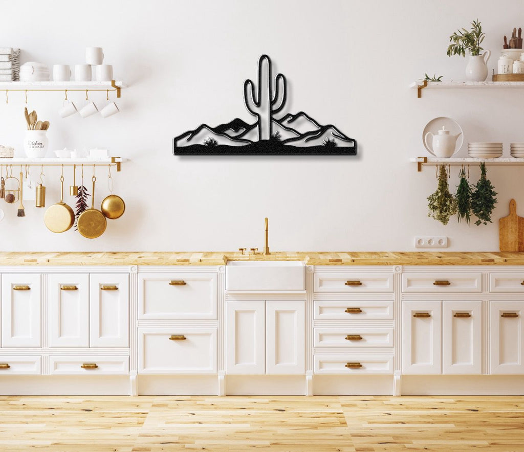 Saguaro Cactus with Mountains Metal Wall Art