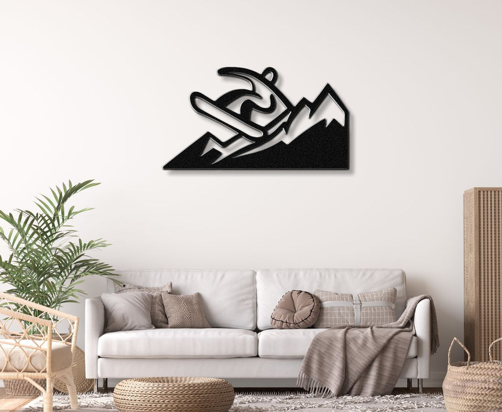 Snowboarder with Mountains Metal Wall Art