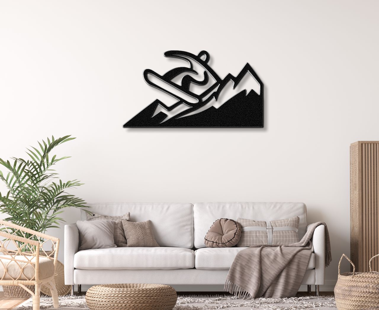 Snowboarder with Mountains Metal Wall Art