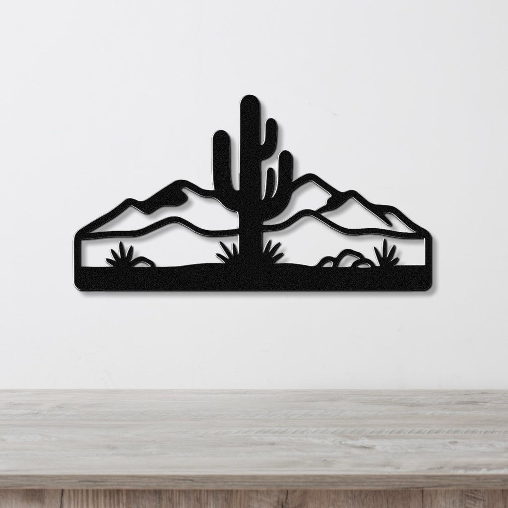 Saguaro Cactus with Mountains Metal Wall Art