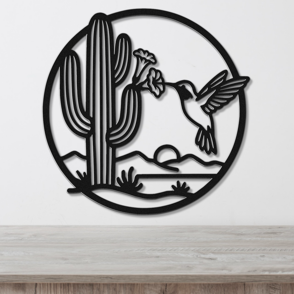 Hummingbird and Saguaro Metal Wall Art