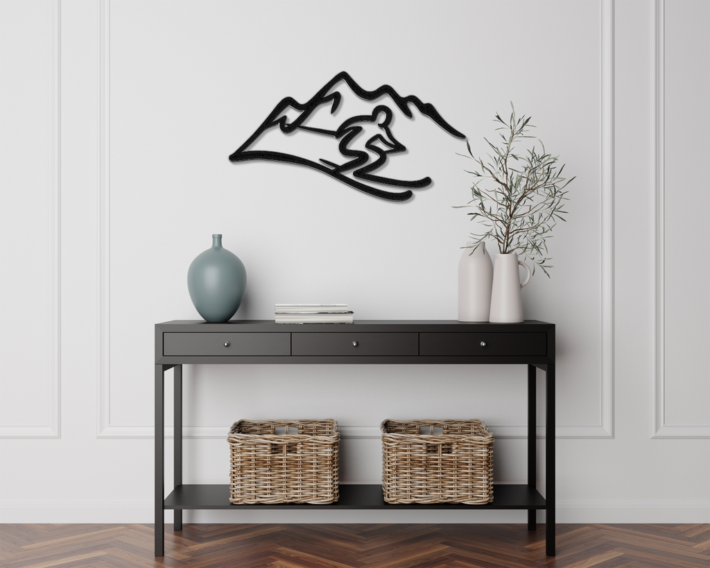 Skier and Mountain Metal Wall Art