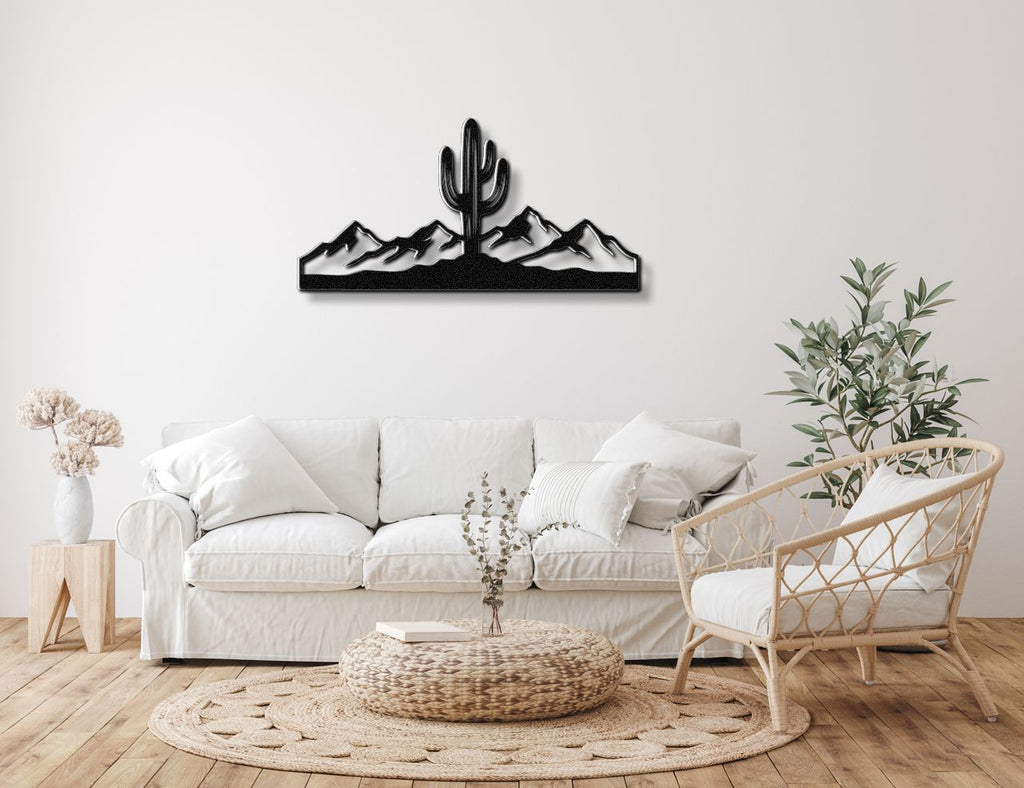Saguaro Cactus with Mountains Metal Wall Art