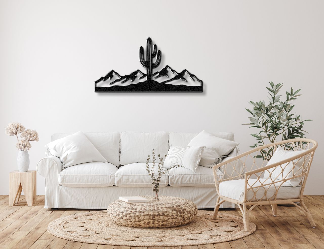 Saguaro Cactus with Mountains Metal Wall Art
