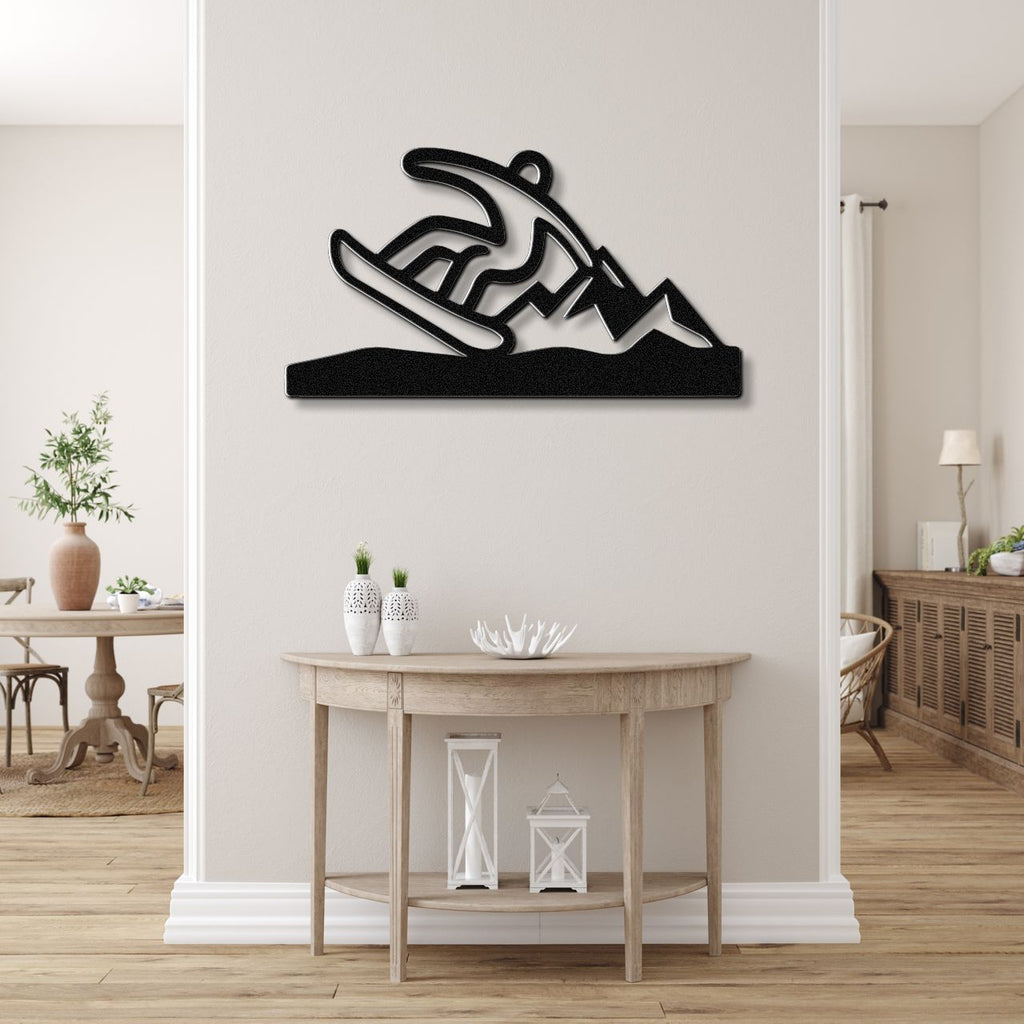 Snowboarder with Mountains Metal Wall Art