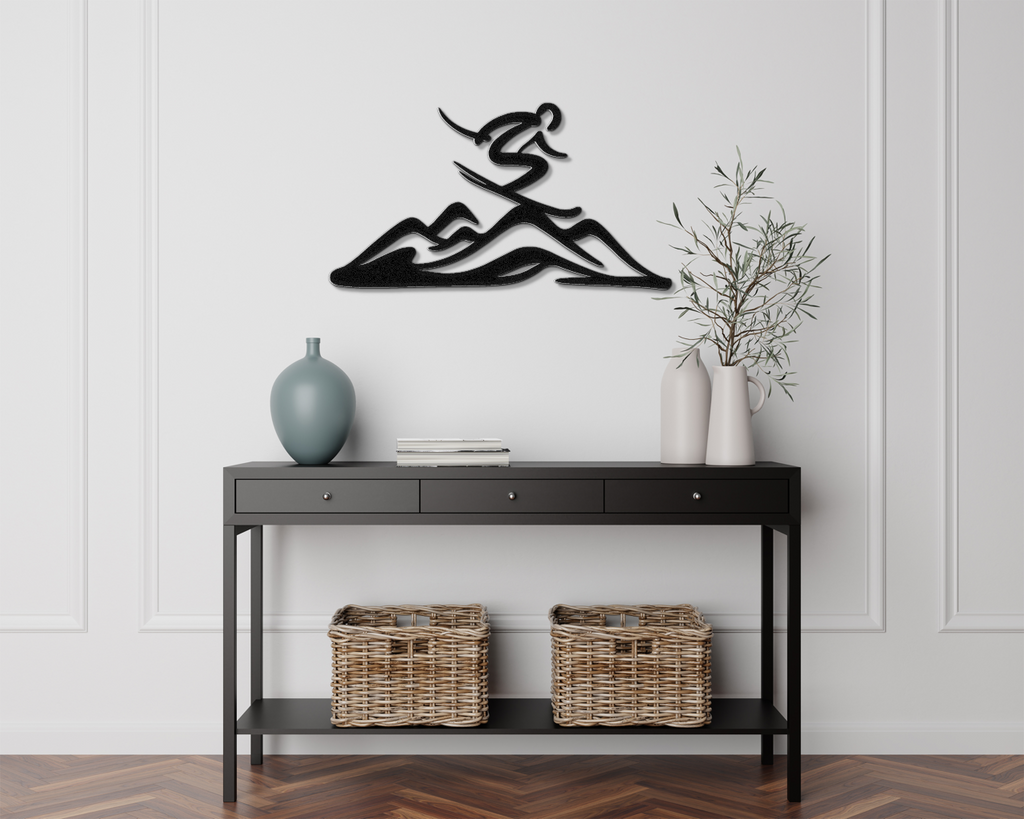 Skier and Mountain Metal Wall Art