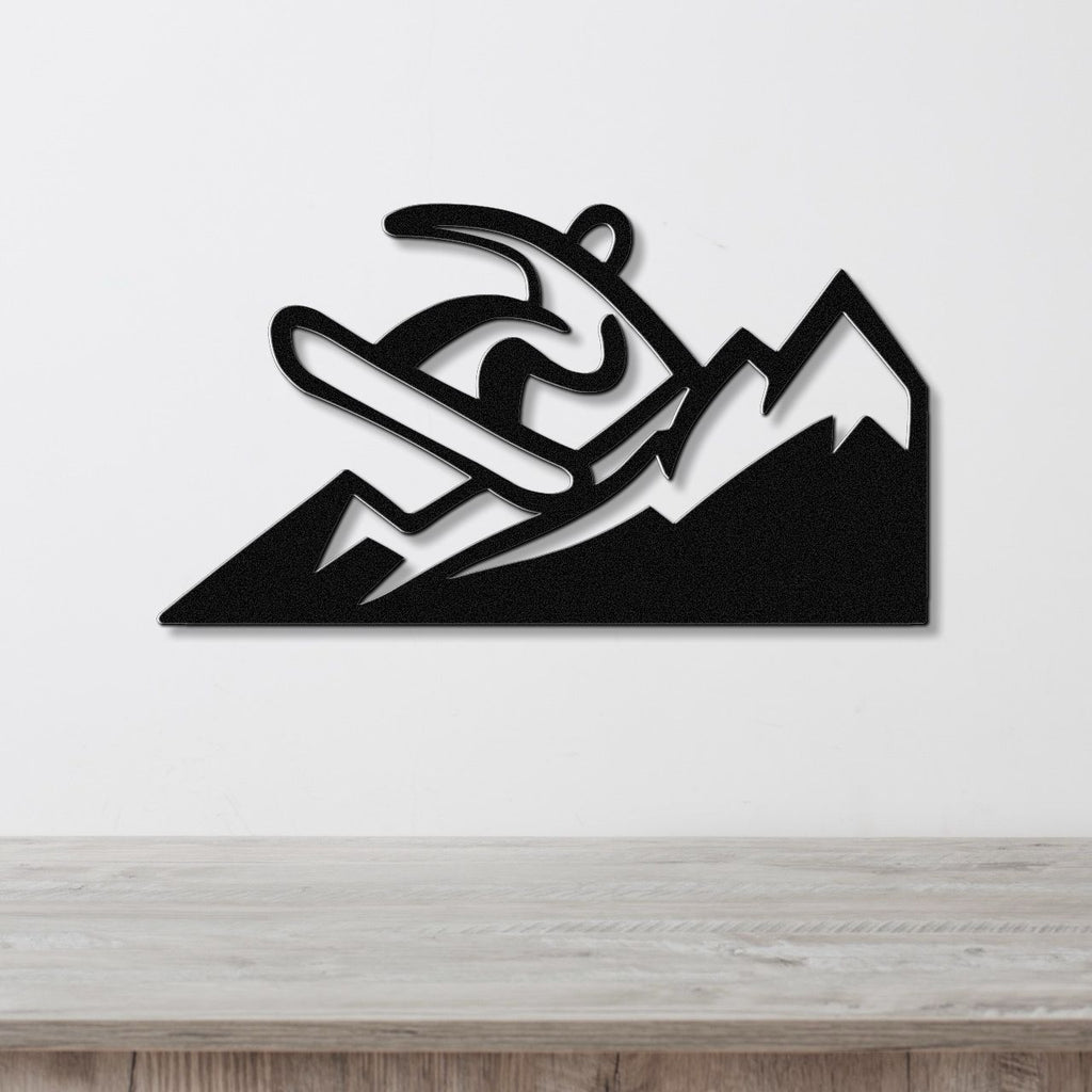 Snowboarder with Mountains Metal Wall Art