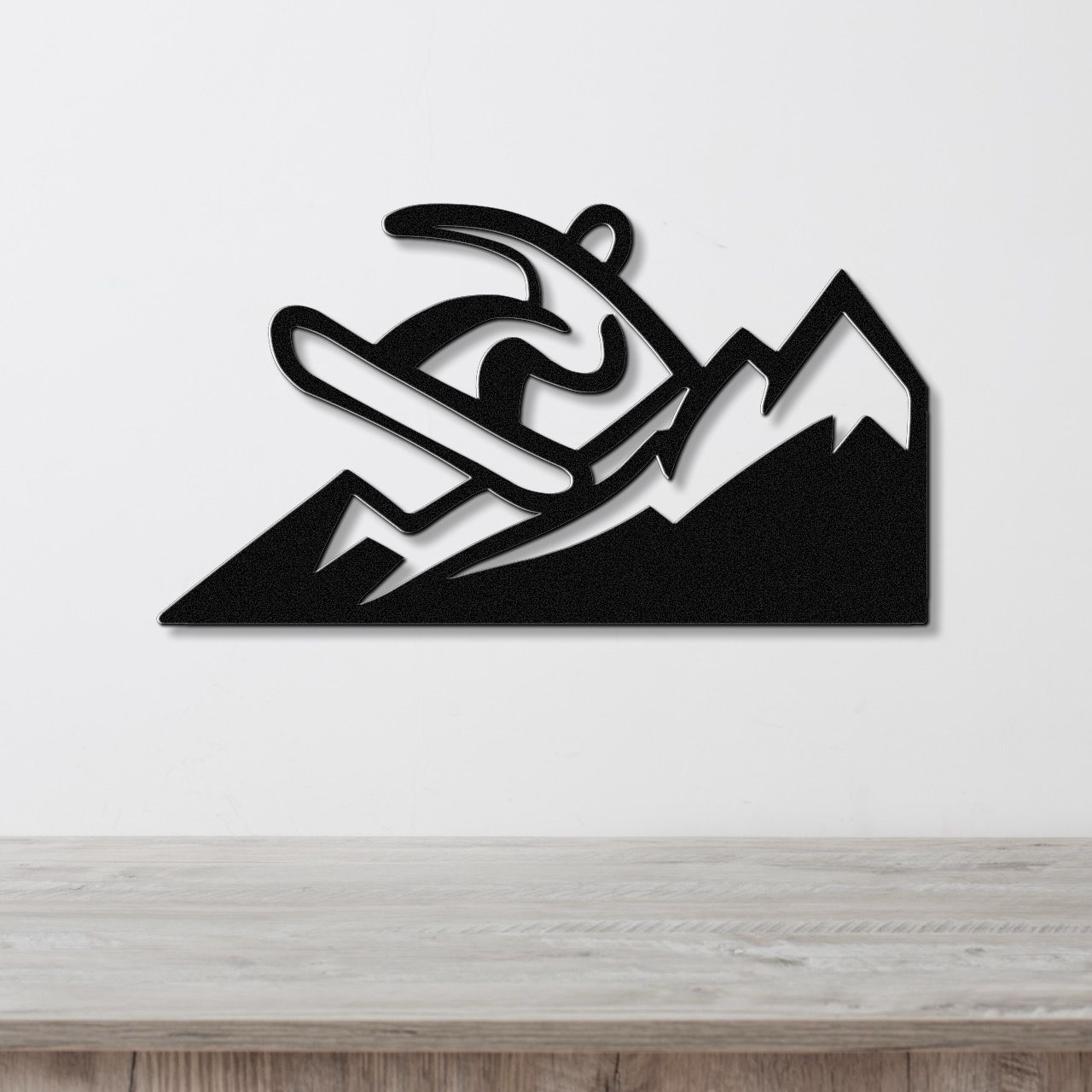 Snowboarder with Mountains Metal Wall Art