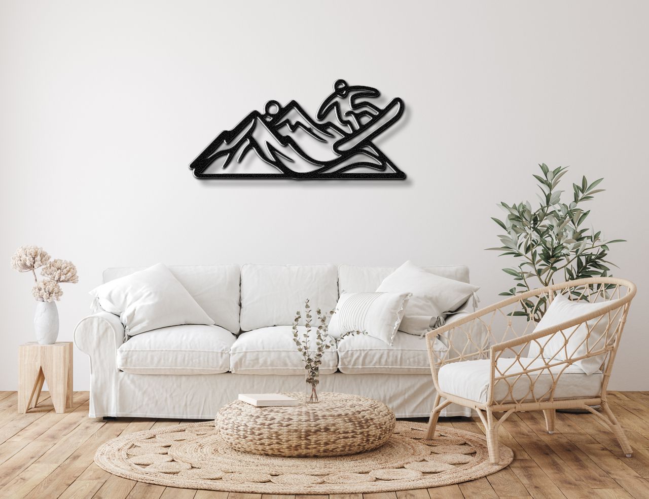 Snowboarder with Mountains Metal Wall Art